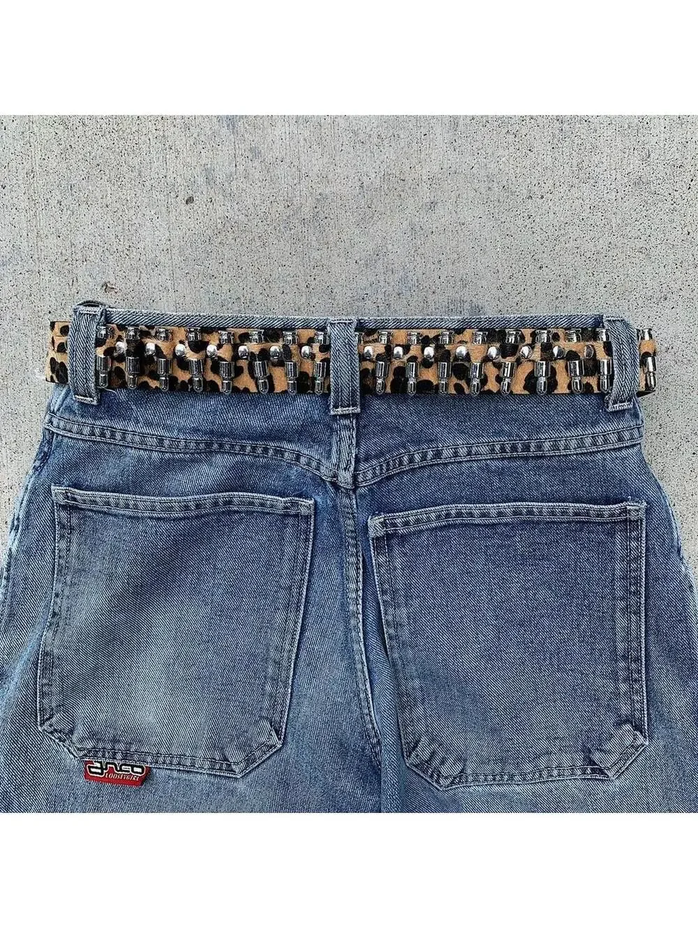 Cyber Bullet belt Cheetah Fur studded vintage y2k style. Cool grunge/punk look